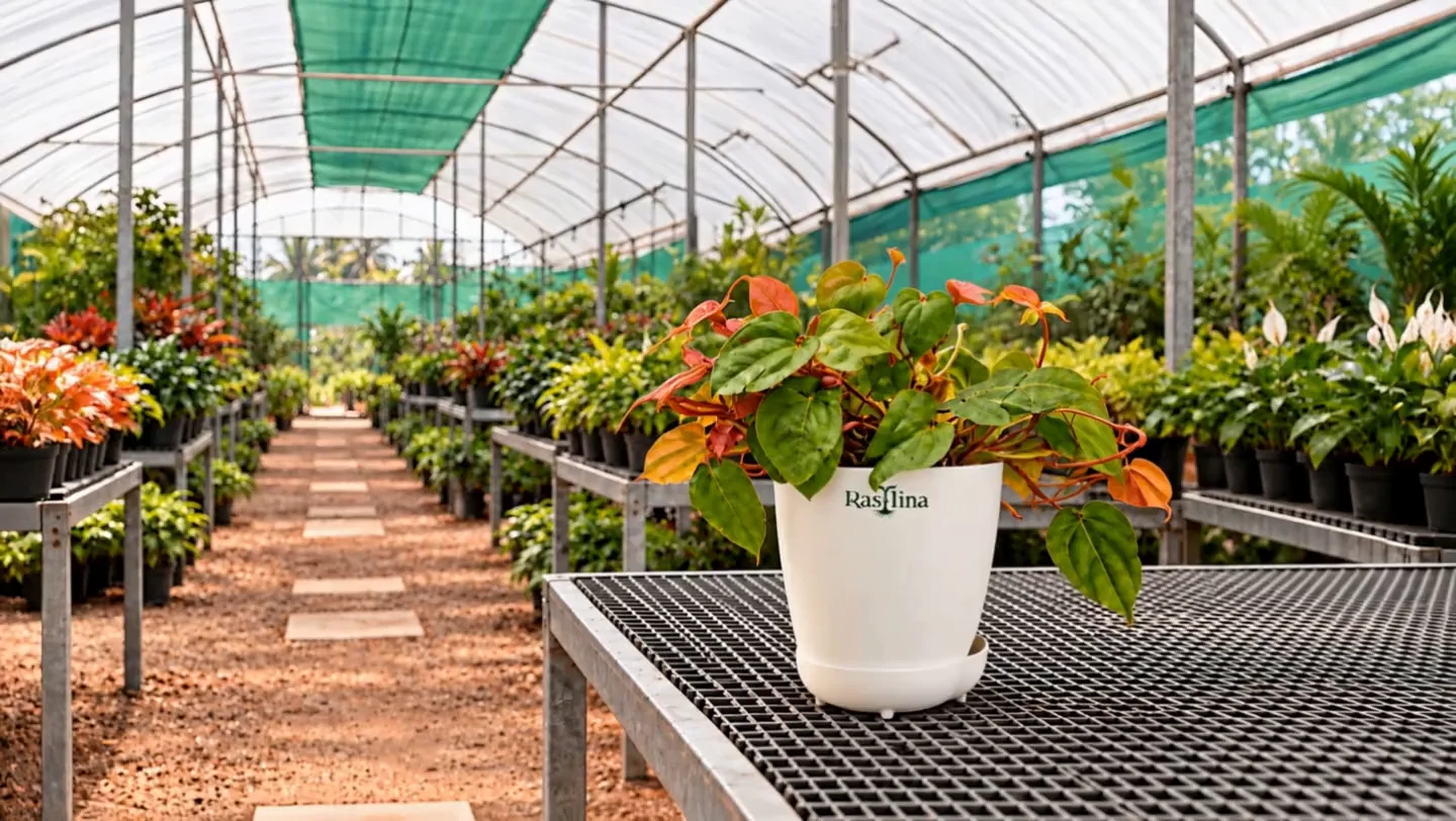 The self-watering reservoir and roots inside the planter